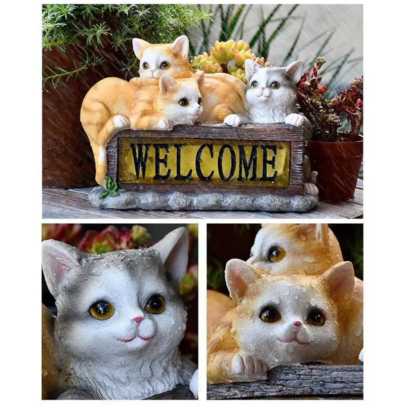 

Outdoor Cat Sculpture Figurine Pendant Garden LED Solar Lights Cute Cat Animal Statue Sculptures for Landscape Yard