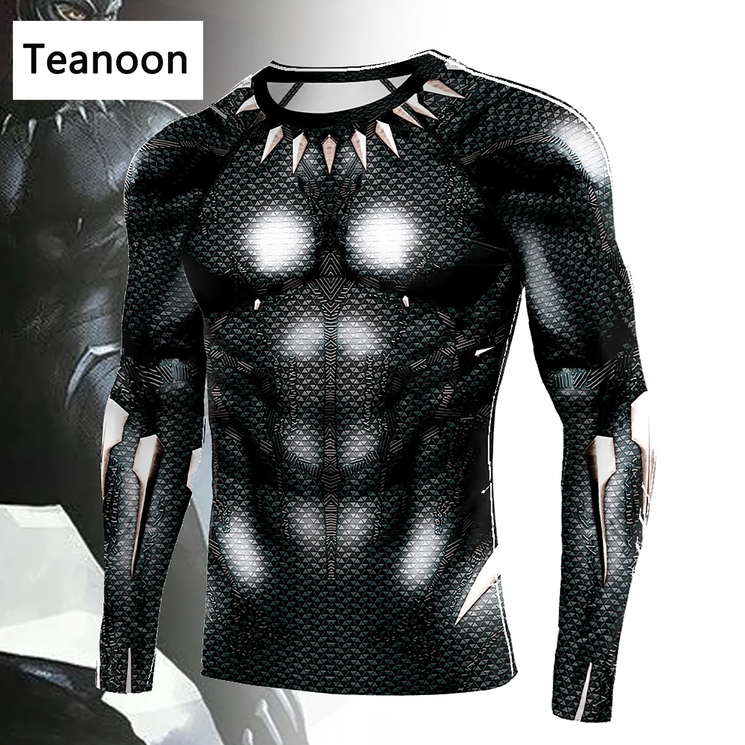 New Black Superhero Cosplay Costume Long Sleeves Armor 3D Print Compression Shirt Workout Fitness Sport Gym Fitness Tops Tee