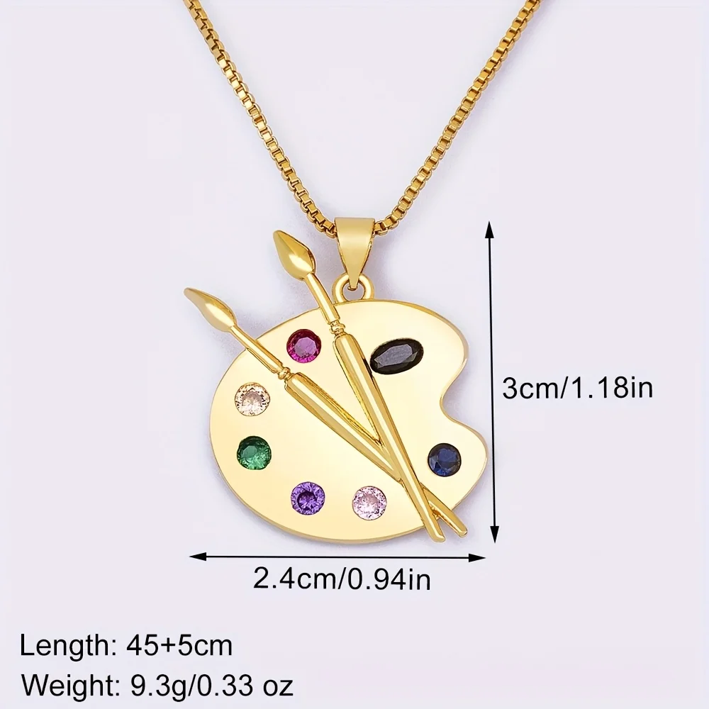 Hot Sale Fashion Painting Plate Colorful Zirconia Pendant Necklace For Women Art Pigment Palette Draw Brush Chain Link Jewelry