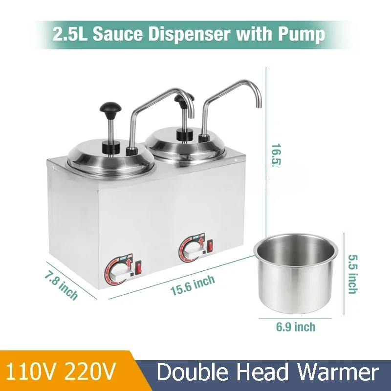 110V 220V Commercial 2 Pot Hot Fudge Pump Warmer Machine Chocolate Sauce Dispenser Nacho Cheese Warmer Dispenser Machine