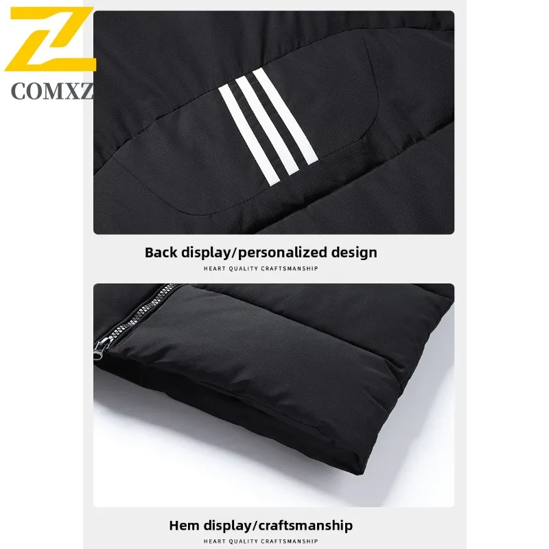 COMXZ يندبروف معطف الحشو منتصف طول حجم كبير بلون العمل الدافئة القطن وسادة مبطنة 2025 الثلوج فضفاض الرجال الخبز سترة #5