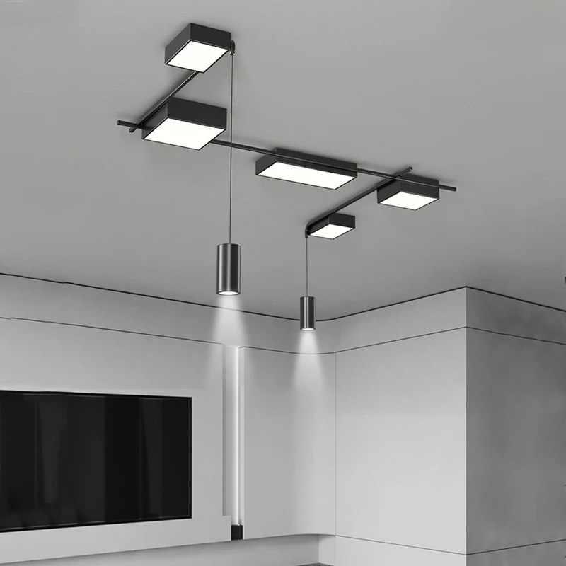 Imagem -04 - Lustre Retangular Preto Levou Luz de Teto Estilo Minimalista Design Moderno Sala de Estar Quarto Sala de Jantar Cozinha