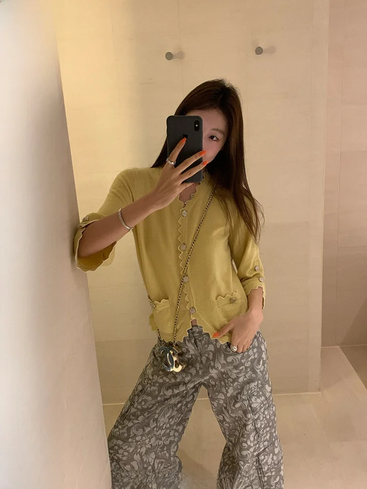 

Женский вязаный кардиган Ranwear Romantic Scents Century Classic с бахромой, цветными блоками и кружевной отделкой, романтический стиль