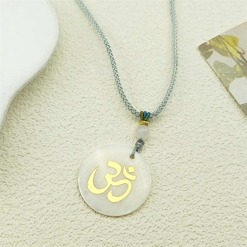 بوهيميا شل اليوغا Om أوم رمز قلادة قلادة للنساء الرجال القطن حبل سلسلة ميدالية مستديرة الدين البوذية تميمة مجوهرات