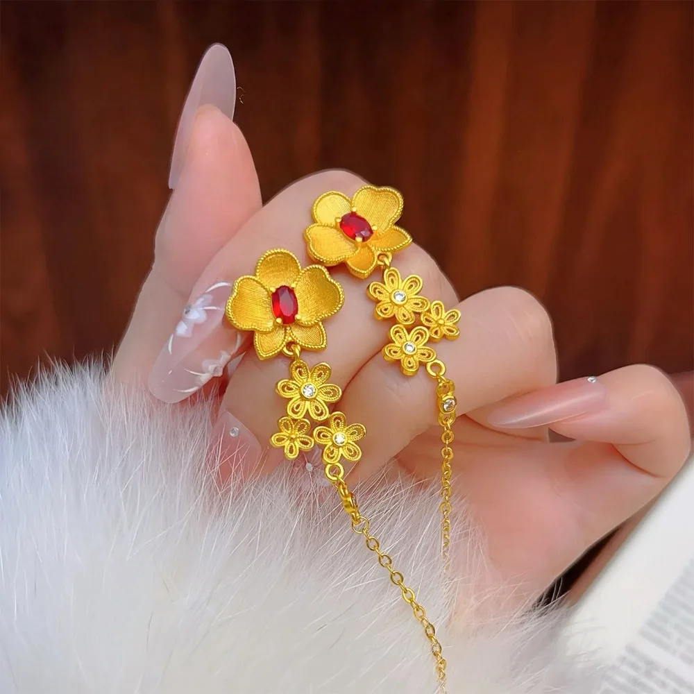 Yongqing Changchun flowers tassel earrings female senior sense of all kinds of long eardrop marriage 9999gold