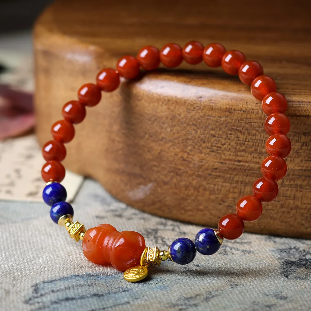 

2025 Winter New Arrival: South Red Agate Round Bead Bracelet Original Artisan Lapis Lazuli Chinese-Style Bead Bracelet