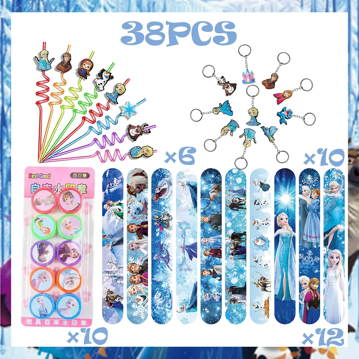 ملصقات ديزني فروزن للحفلات المفضلة آنا إلسا الأميرة ختم طوابع صفعة أساور شارة شنطة هدايا حفلة عيد الميلاد عيد الميلاد