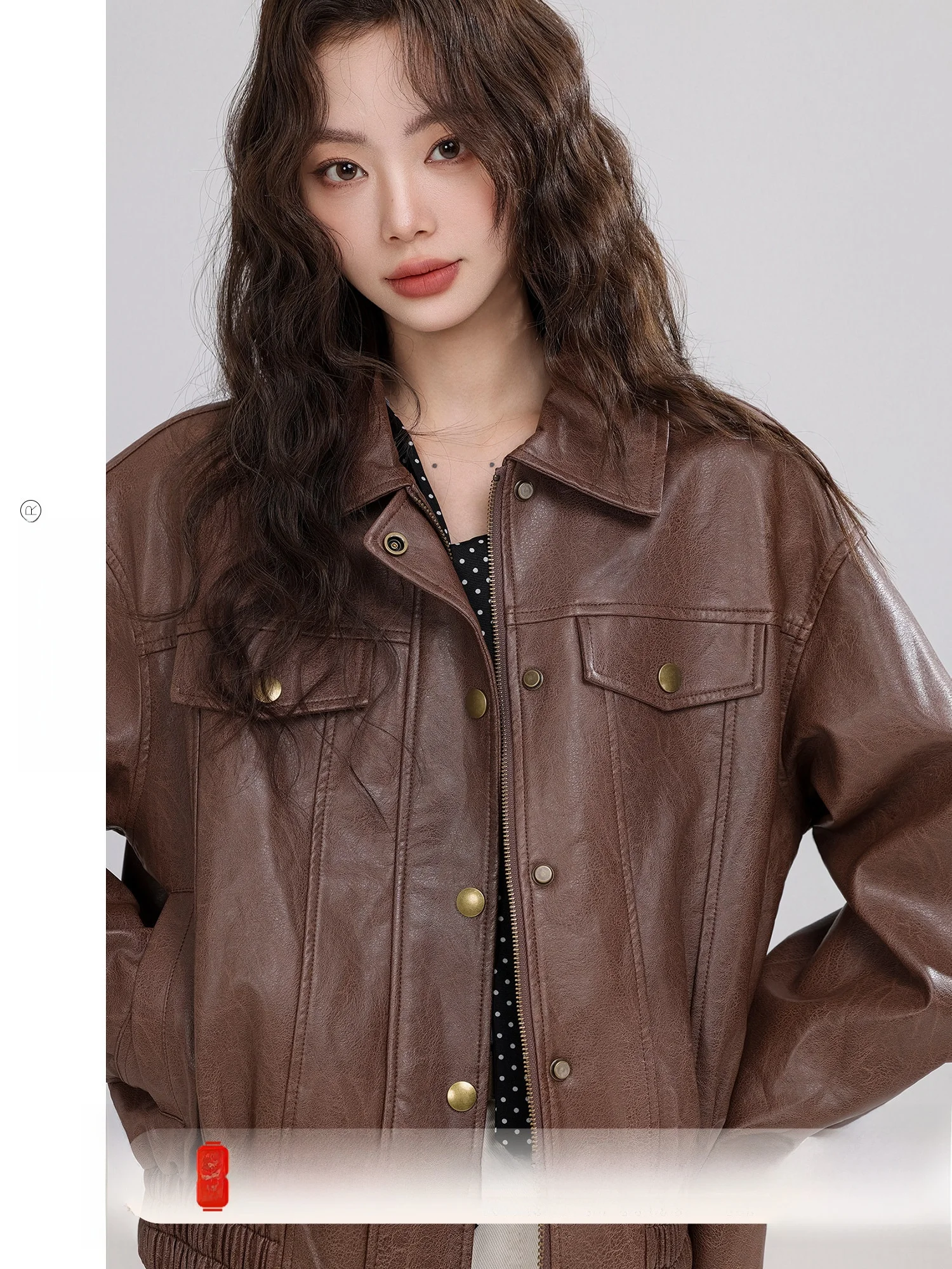 

Youxiang Ce Tone American Retro Sle Brown Leather Jaet Women's Casual Versatile Autumn New Faion PU Leather Coat