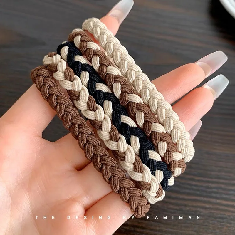 5pcs /set Women Elastic Braided Hair Rubber Band Thick Hair Ties For Girls hairbands bracelet hair rope gum Scrunchie Wholesale