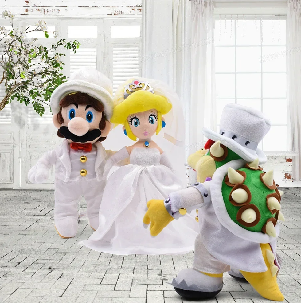 

Anime Peripheral Marios Plush Toy Bowser Peach Princess Wedding Dress Cute Cartoon Birthday Gift Toys