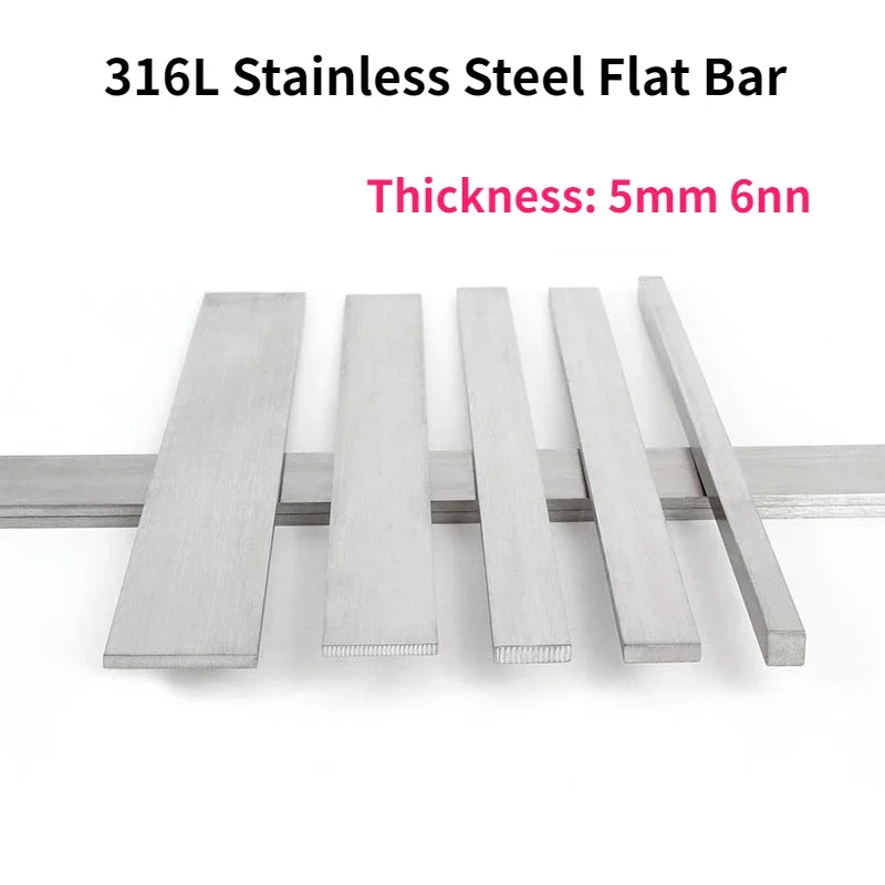 1Pc Length 100/200/300/500mm 316L Stainless Steel Flat Bar Flat Plate Sheet Thickness 5mm 6mm Width 10/15/20/25/30/40/50/60/80mm