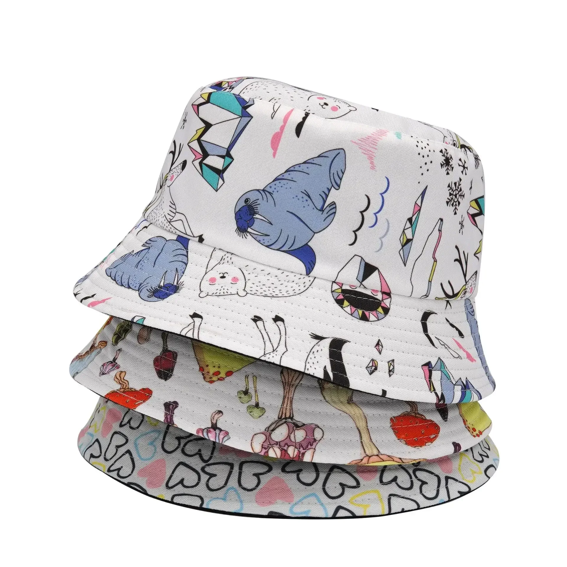 2024 Fashion Bucket Hat Women Double Side Cotton Reversible Sun Protection Cap Men\'s Panama Hat Fisherman Hats