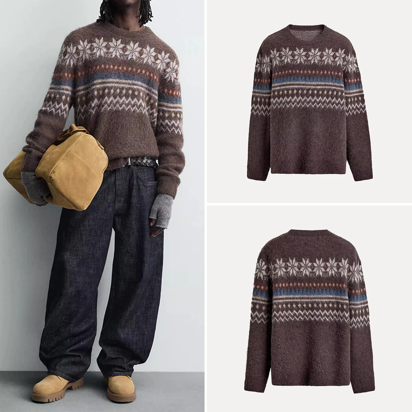 

Модный свободный вязаный свитер с вышивкой для мужчин Дышащий круглый Ne Long Sve Повседневная одежда Z Бренд 2025 Wint...