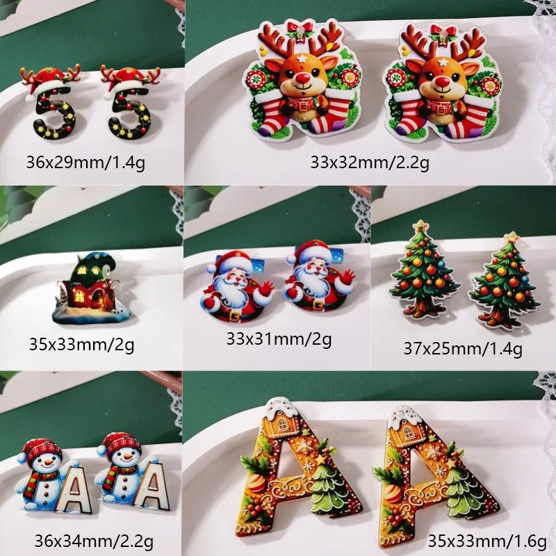 Christmas style 50pcs/lot color pattern print cartoon Santa Claus tree shape acrylic beads diy jewelry garment accessory