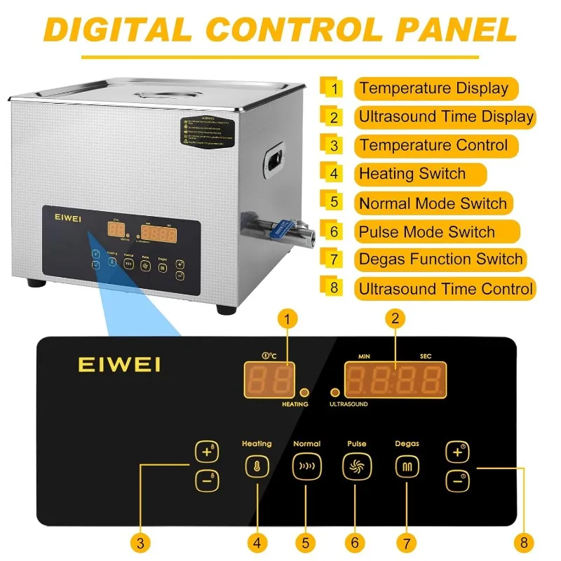 15L Ultrasonic Cleaner Dual-Frequency Professional Digital Stainless Steel Cleaning Machine with Heater Timer for Carburetor