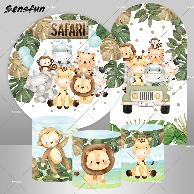 

Sensfun Jungle Safari Round Photography Backdrop Cartoon Animals Kids Birthday Party Baby Shower Circle Background Arch Cover