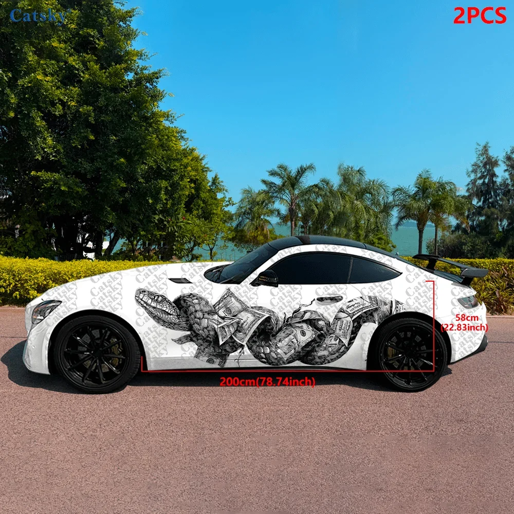 2pcs Money-Loving Snake Car Side Car Wraps, Self-Adhesive PVC Waterproof & Scratch-Resistant Stickers, Car Accessory Gift