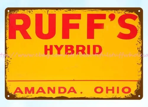 Ruff Hybrid seed corn farm cottage metal tin sign at home decor store plaque