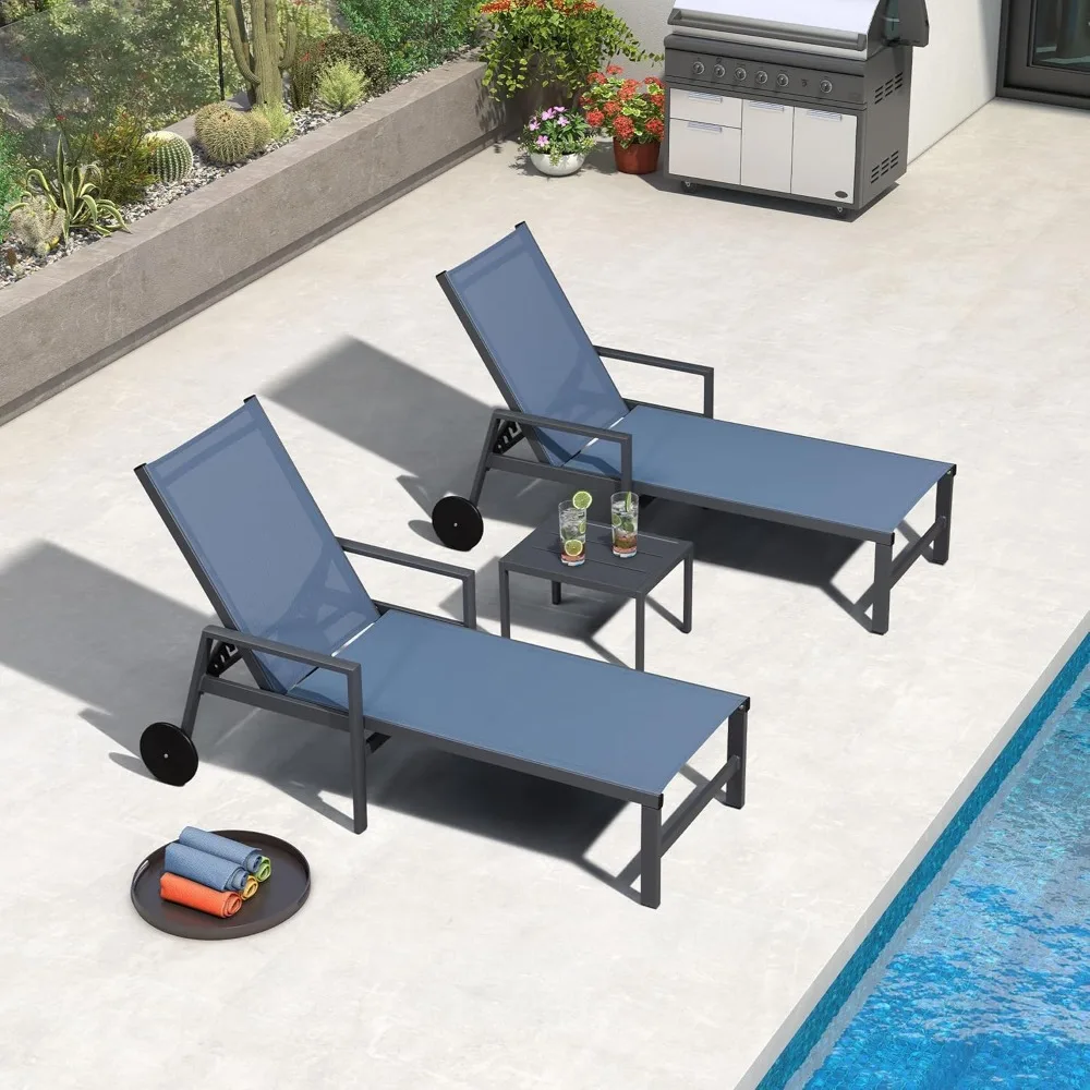 

Outdoor Chaise Lounge Set for 2 Aluminum Patio Chaise Lounger Chair with Armrest and Wheels Adjustable Pool Chaise, Customized