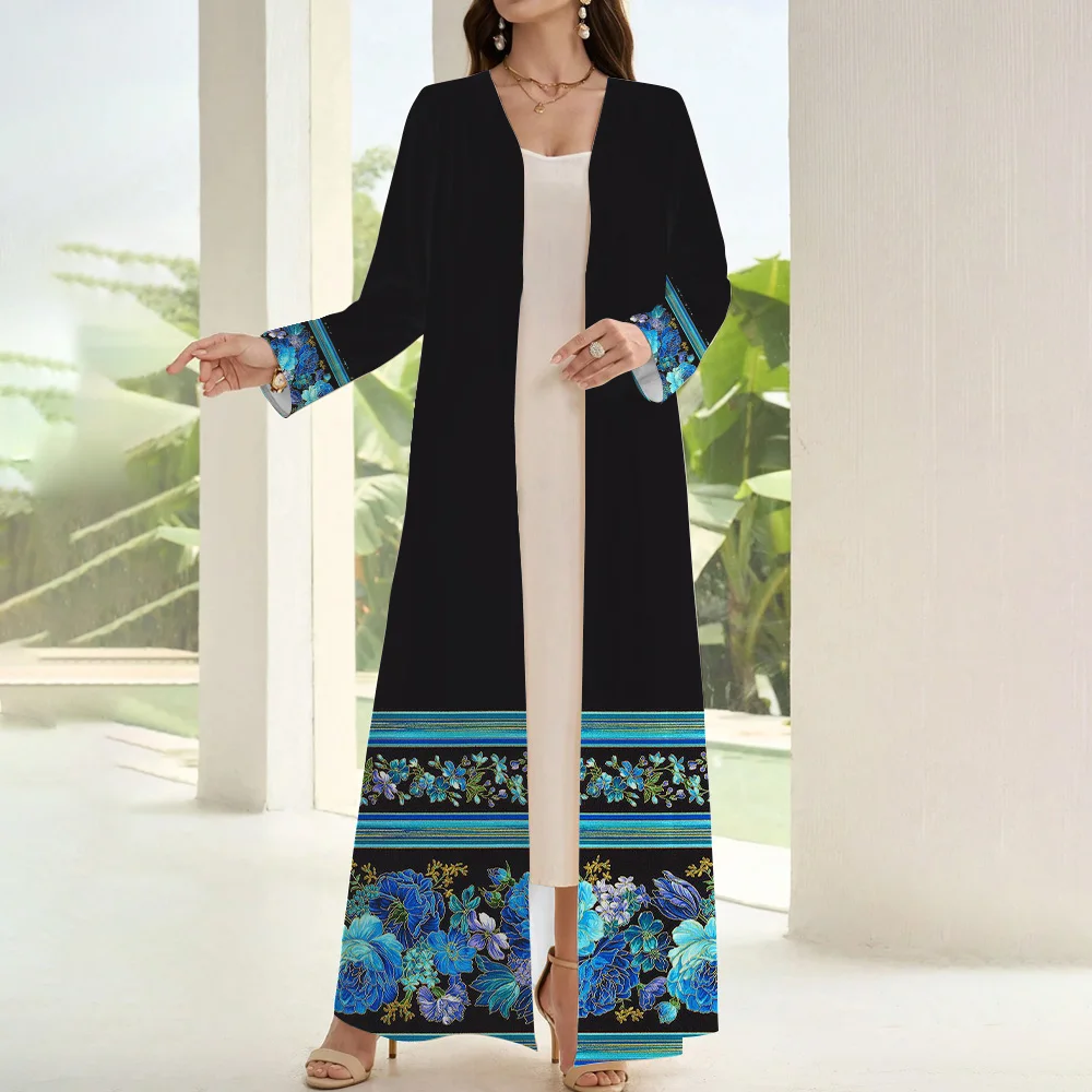 Long Sleeve Muslim Women Abaya Maxi Dress Fake Two Pieces Open Kimono Islamic Abayas Female Ramadan Dubai Turkey Kaftans Dress