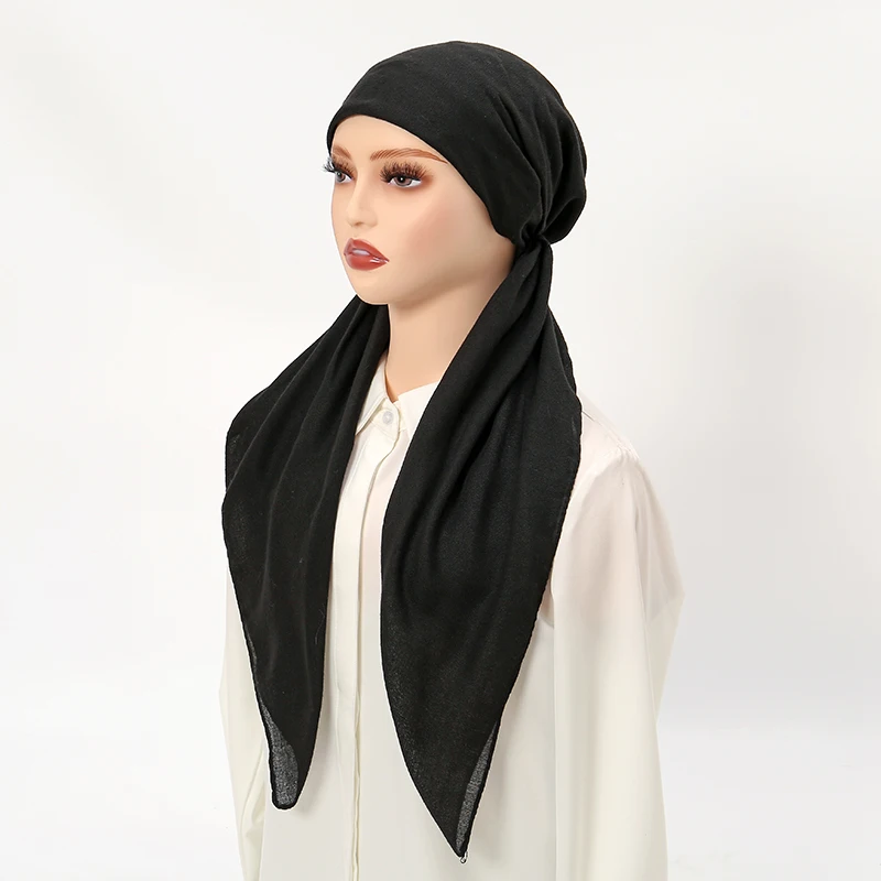 Muslim Hijabs for Women Thin Solid Color Cotton Linen Headband Head Wrapped Sweatshirt Cover Neck and Shoulders Elastic Cap