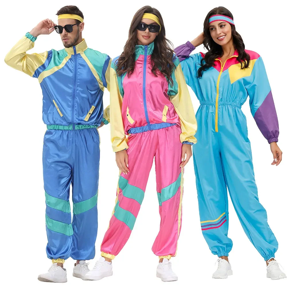 

Adult Couples Hippie Costumes Male Women Carnival Halloween Party Vintage 1970s Disco Clothing Suit Rock Hippies Cosplay Outfits