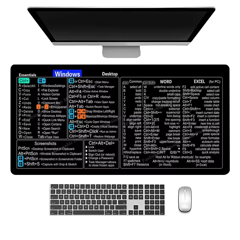 For Windows Shortcuts Large Professional Shortcut Keys Mouse Pad Desk Mat Office Software Keyboard Non-slip Mousepad Cheat Sheet