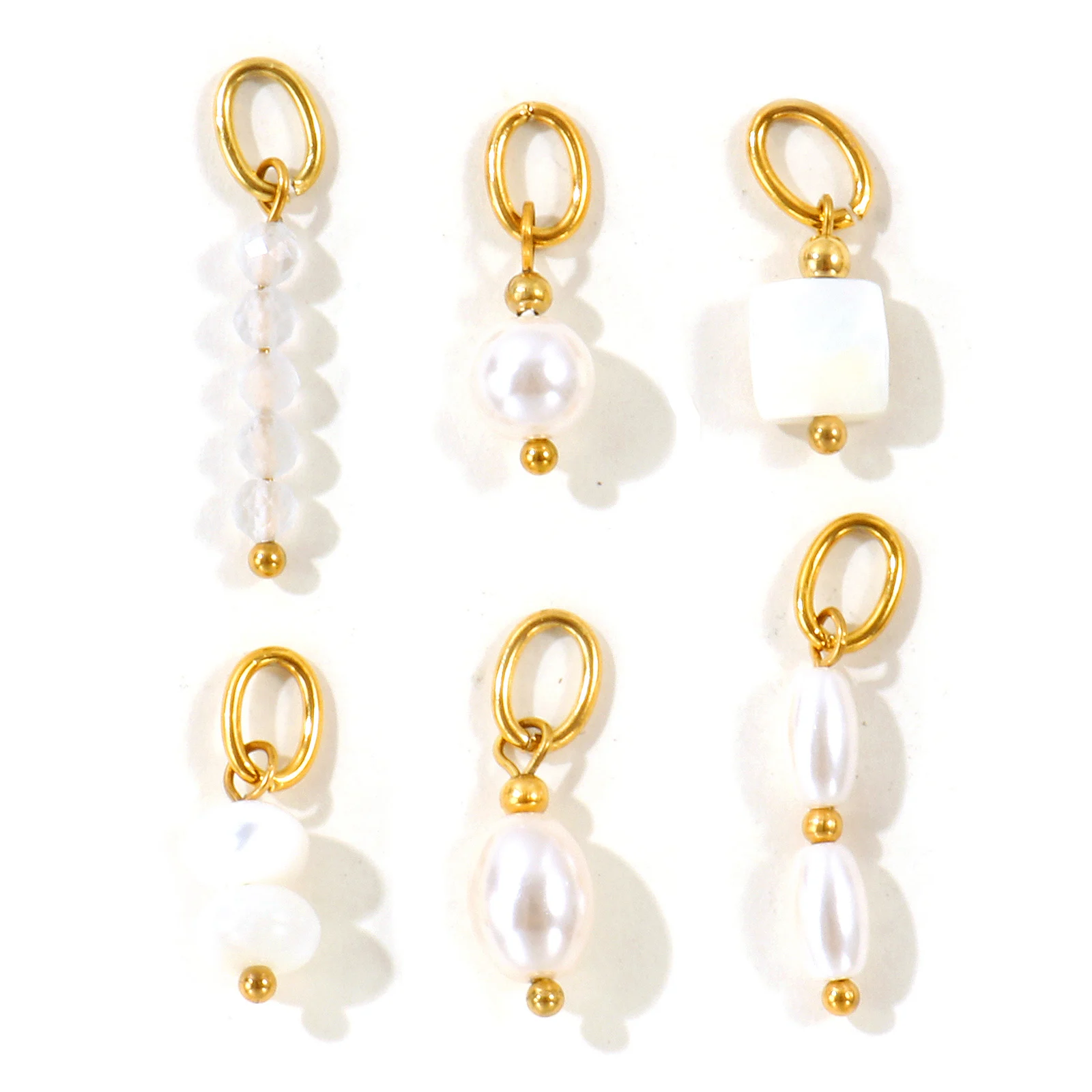2pcs Glass Imitation Pearl Charms 18K Gold Plated Transparent Frosted Stainless Steel Pendant DIY Necklace Jewelry Wholesale