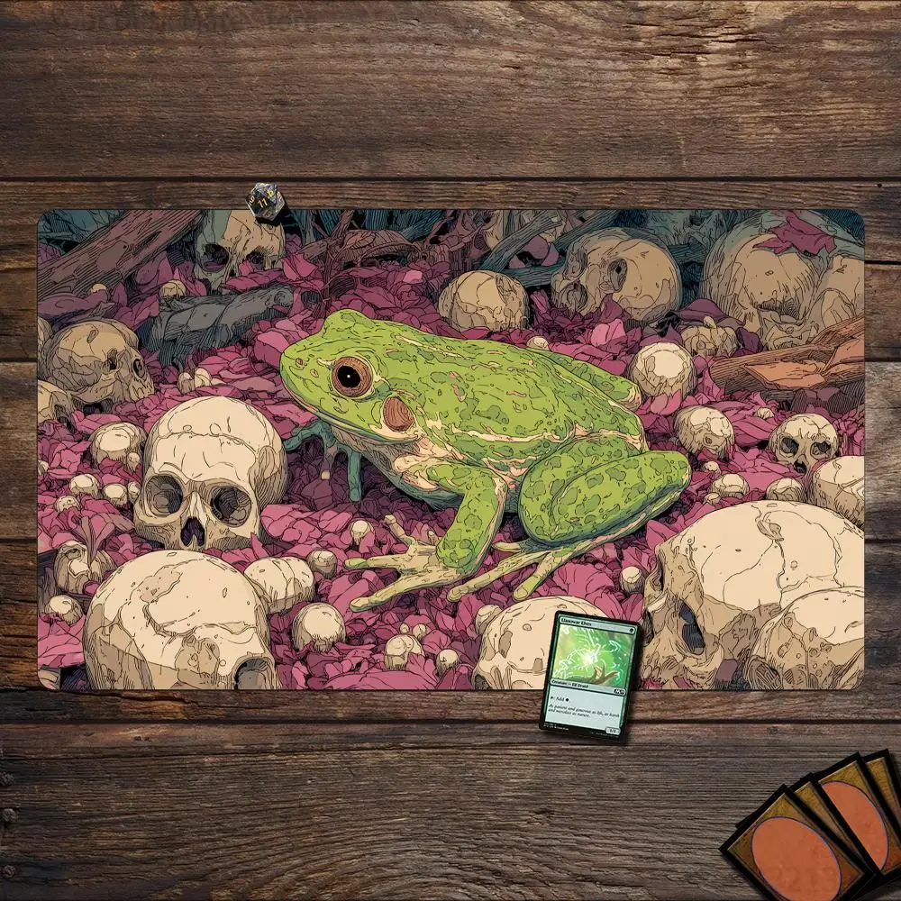 Dead Skull and Lively Frog MTG Playmat Magic Card Battle Mat Non-Slip Durable Commander Playmat Board Game Mat for TCG