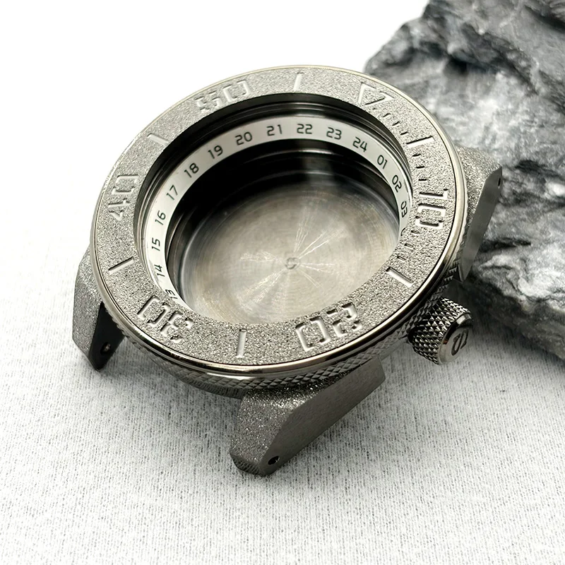 Gun Grey Grit Nail Sand Effect 45mm Mod King Samurai SRPE Watch Case Fits NH35 NH36 4R 7S Movement Men Diving Watch Case ODM