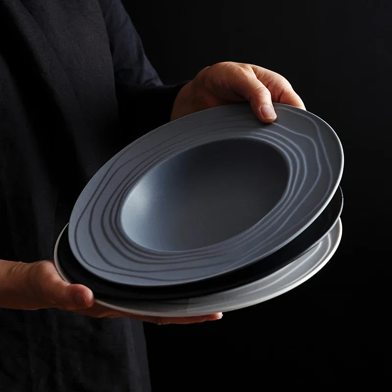 Ceramic Round Shape Ripple Plates Dinner Sets Large Capacity Large Plate Dessert Soup Plate Spaghetti Table Tableware Services
