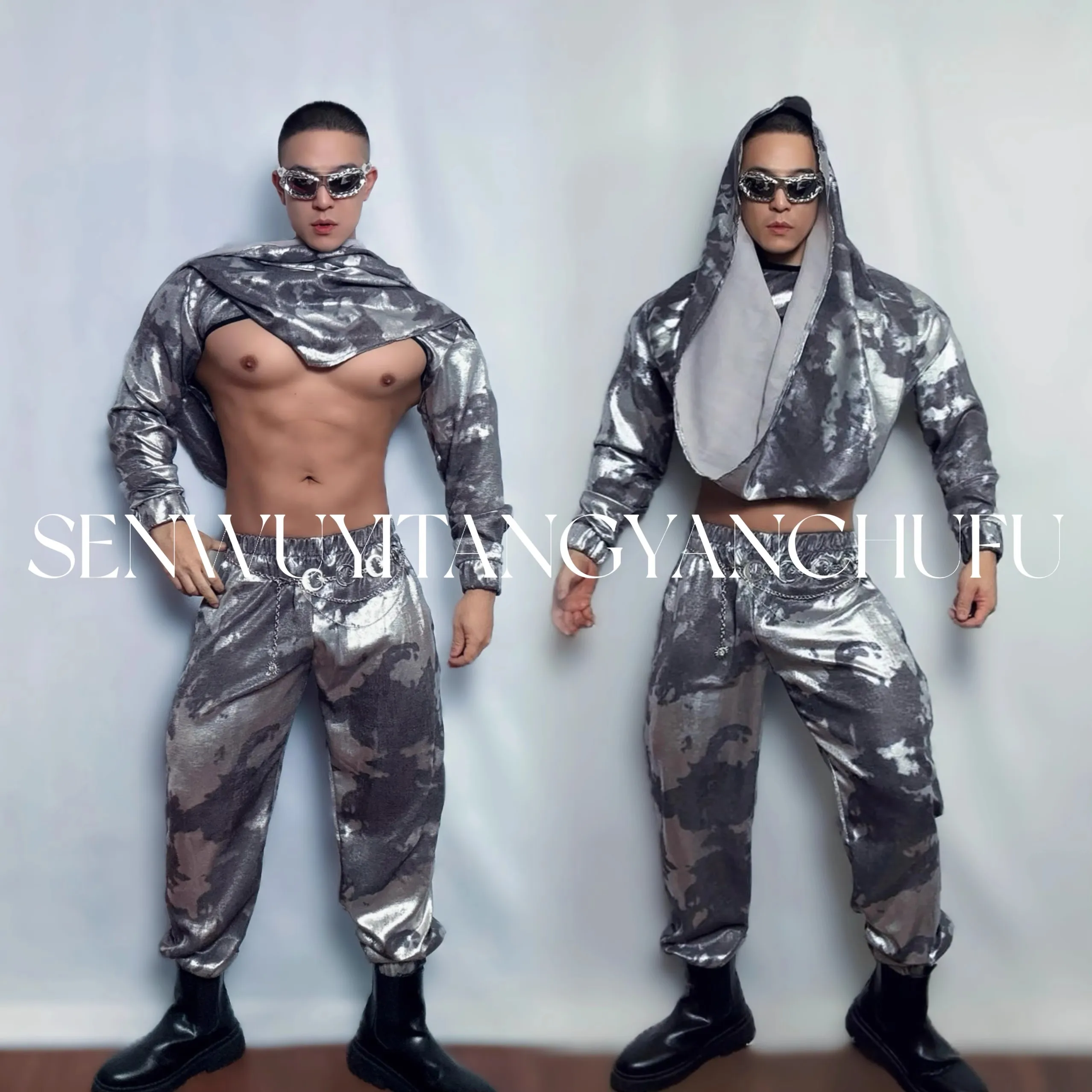 Conjunto de Pantalón y Top Plateado Personalizado, Traje de Baile Gogo, Atuendo de Actuación para Bar DS, Estilo Egipcio Dune, Ropa de Escenario para Cantantes y Bailarines