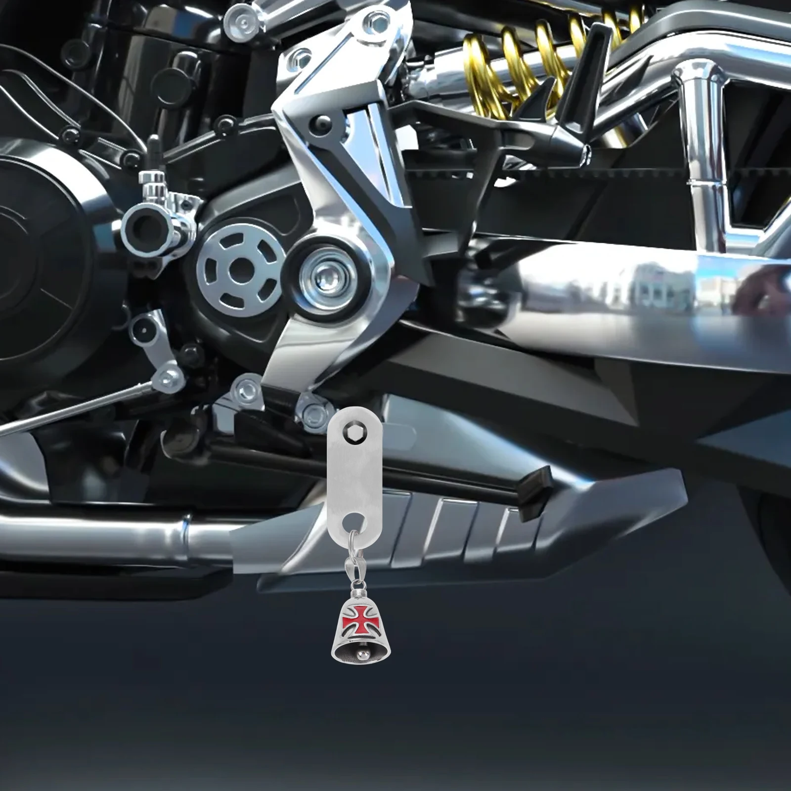 

1 Set Vintage Style Cross Motorcycle Punk Charm Titanium Steel Pendant Sturdy Decorative Keychain Bells For Cycling Safety Good
