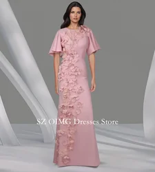 OIMG New Design O-Neck Pink Prom Dresses 3D Flowered Dress with Detachable Train Women Evening Gowns Formal Party Dress