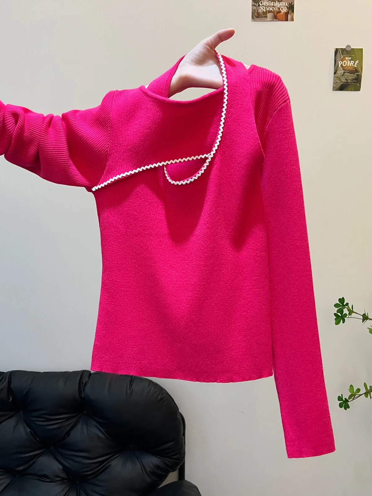 เสื้อไหมพรมถักแบบยาวสไตล์เกาหลี ดีไซน์เว้าลาย  สีพื้น เรียบง่าย เหมาะสำหรับใส่ทำงาน ฤดูใบไม้ร่วง ฤดูหนาว สำหรับผู้หญิง...