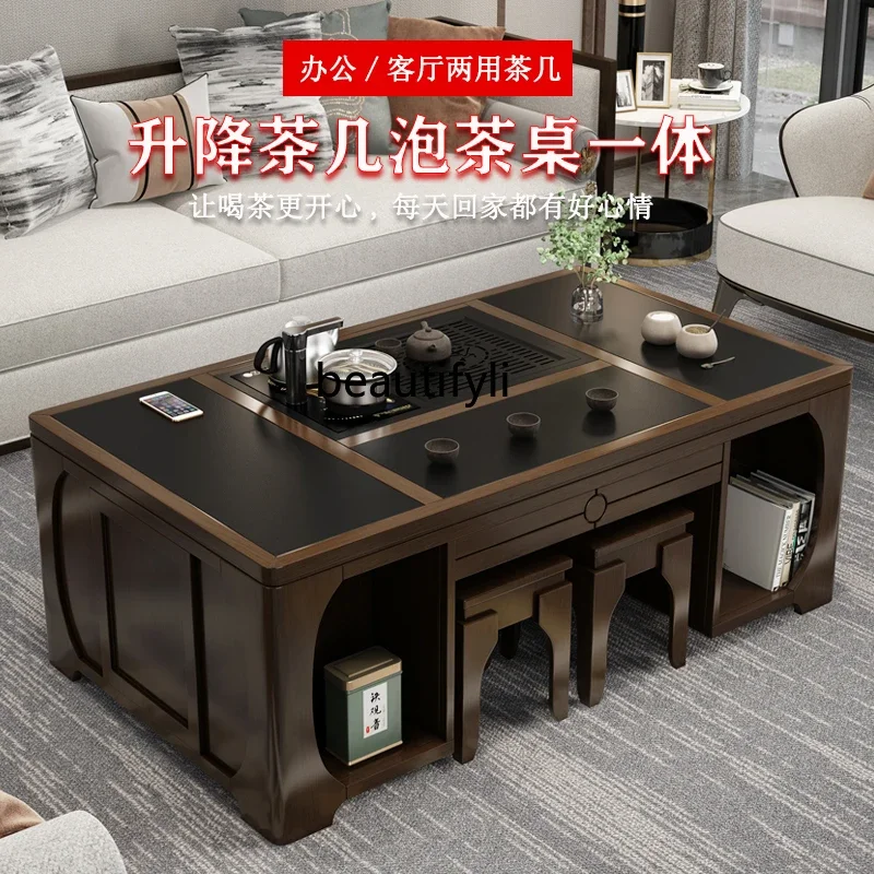 Fully automatic intelligent lifting Kung , living room dining table, dual-purpose multi-function tea table, office tea table