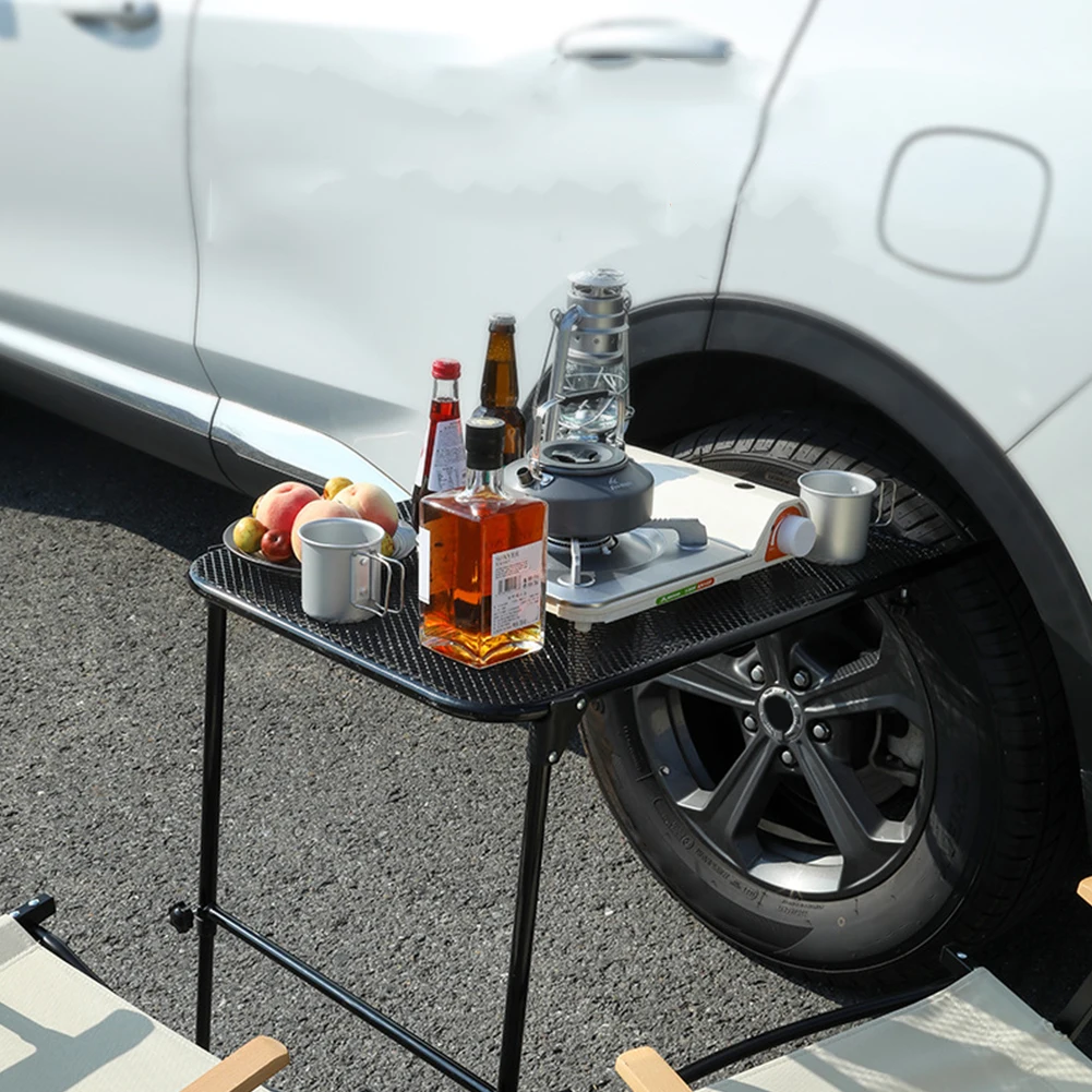 في الهواء الطلق طاولة قابلة للطي قابل للتعديل المحمولة عجلة السيارة الجدول سيارة للطي رفع تخزين الرف الجدول لمخيم نزهة في الهواء الطلق #3