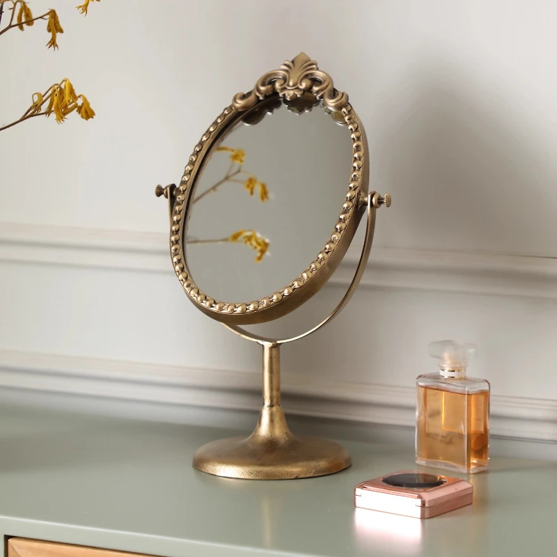 

Frame Makeup Mirrors Vintage Glass Living Room Oval Round Mirror Standing Espejo De Tocador Home Decoration Accessories