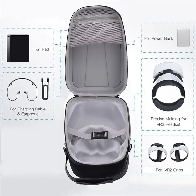 A10I Storage Bag for PS VR2 VR Headset Handbag Shockproof Carrying Case Waterproof Protective Cover-Black