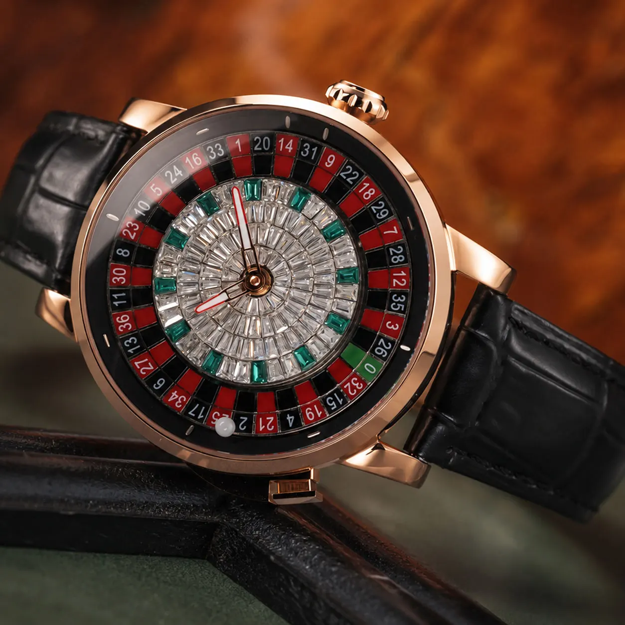 OBLVLO CSM-CS Men's Rose Gold Roulette Wheel Mechanical Automatic Luxury Wristwatch Casual Casino Theme Watch