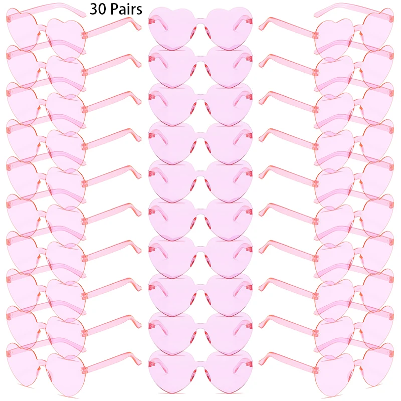 30 paar per set hartvormige zonnebril schattig randloos effen kleur strandvakantie tinten damesmode ontwerp rave zonnebril