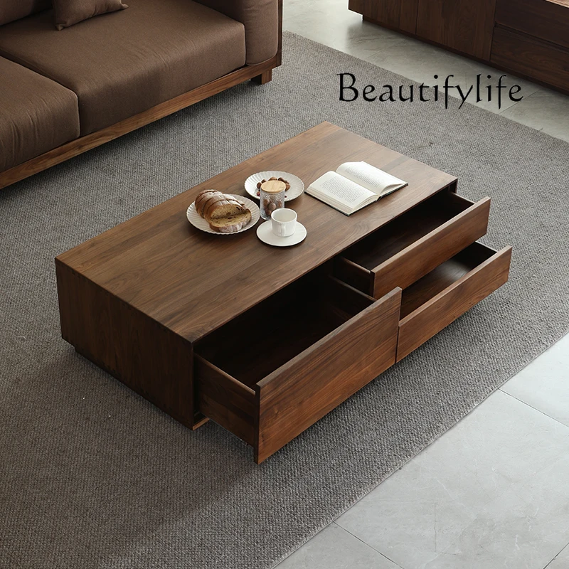 

North America Black Walnut Wooden Tea Table Nordic Solid Wood Tea Table Small Apartment Simple Rectangular Design