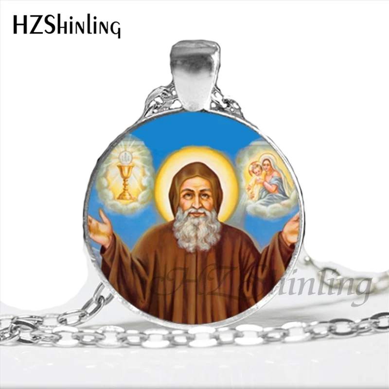 NS-00804 New Design Saint Charbel Necklace Art Picture Glass Dome Jewelry St Charbel Pray Pendant Necklaces for christians HZ1