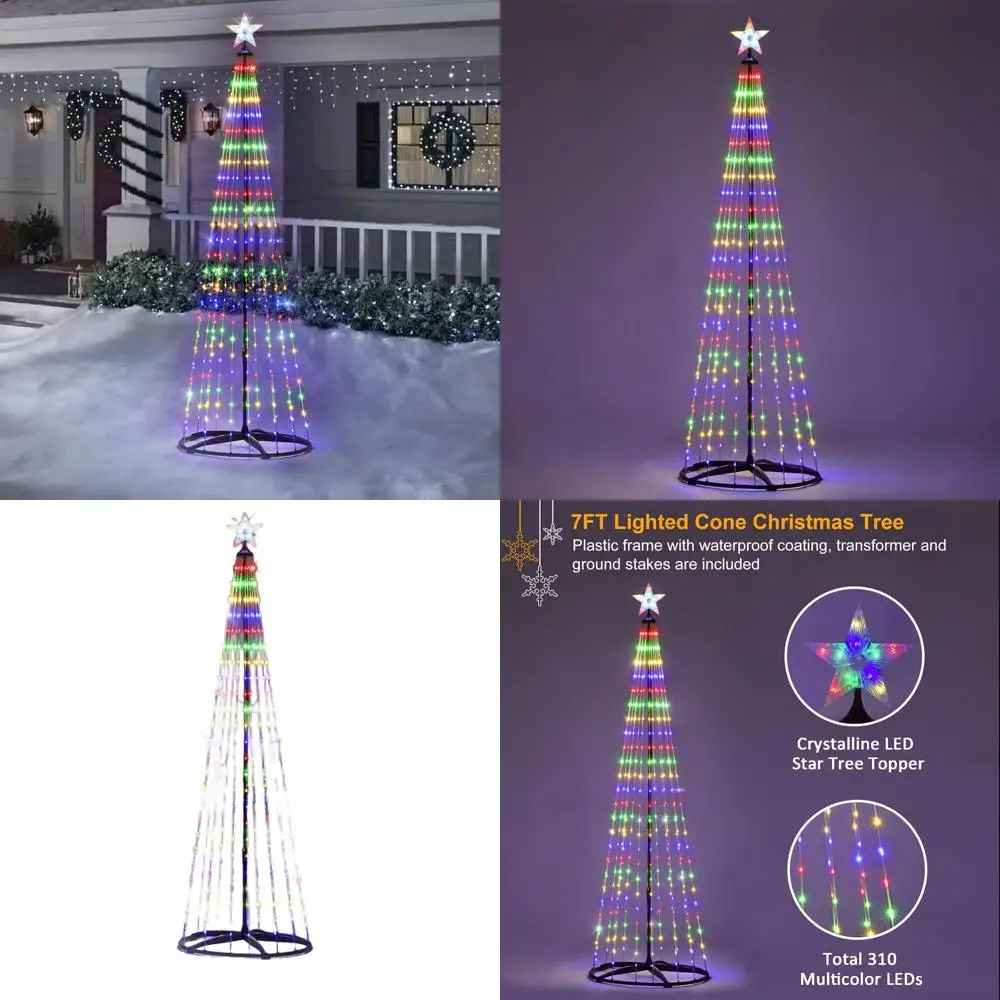 

Рождественская рождественская елка со светодиодной подсветкой и 7 футами, 3 лампочками, 8 режимами и таймером для праздничного декора на открытом воздухе