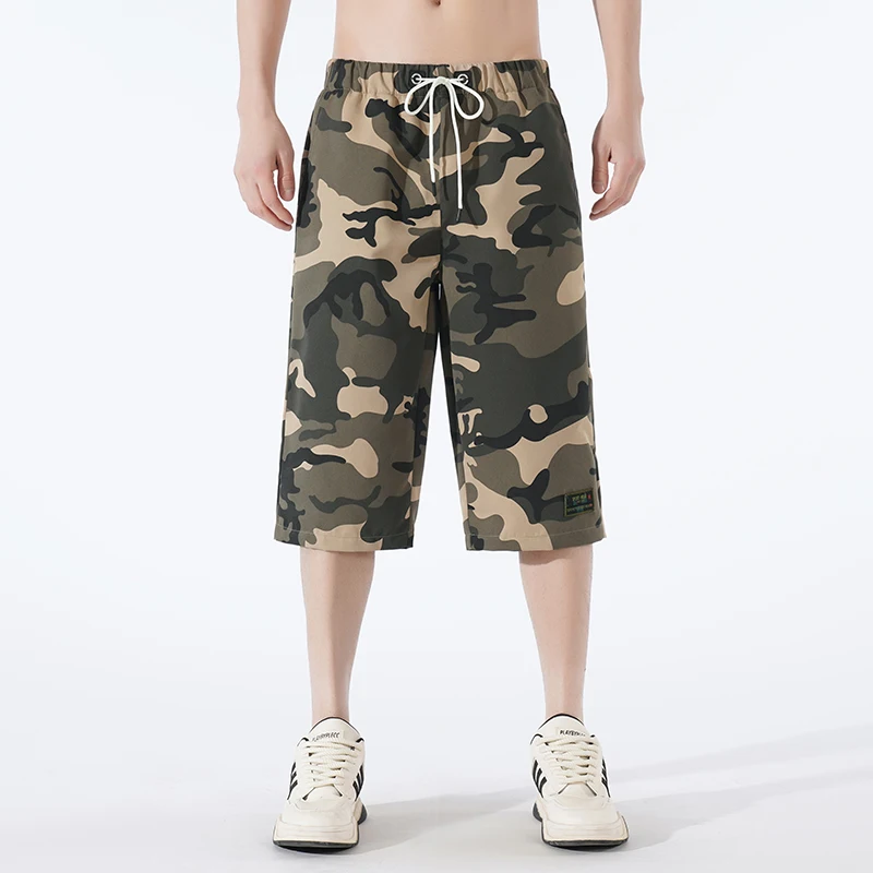 

Camouflage Men's Summer Thin Seven-Five Pants Loose Straight Leg Elastic Casual Breathable Cotton Workwear Trousers