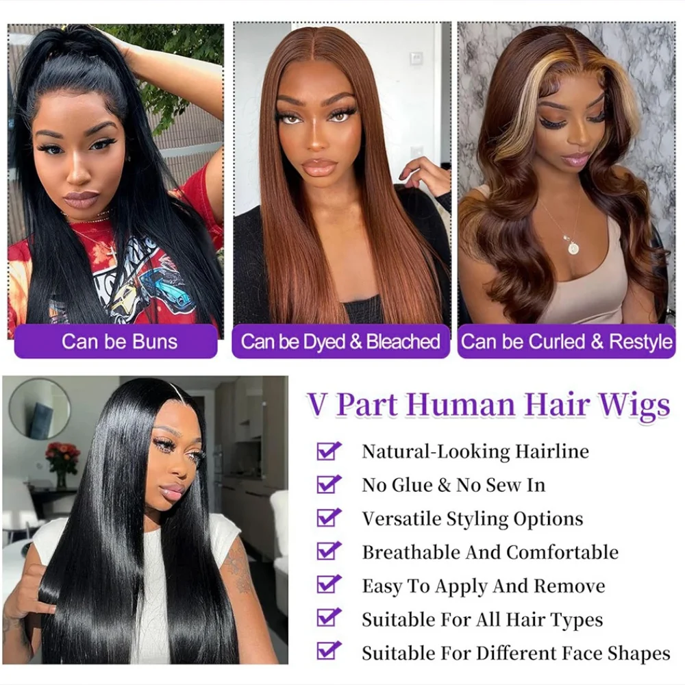 220 밀도 V 부분 스트레이트 인간의 머리 가발 16-38 인치 업그레이드 여성을위한 브라질 글루리스 가발 100% 가발 인간의 머리카락