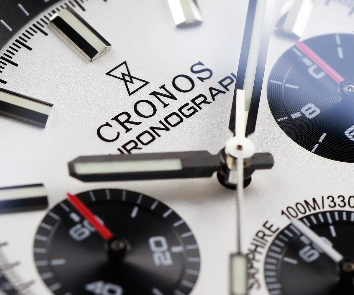 Cronos Chronograph Quartz Men Watch Miyota S620 Black&White Panda
