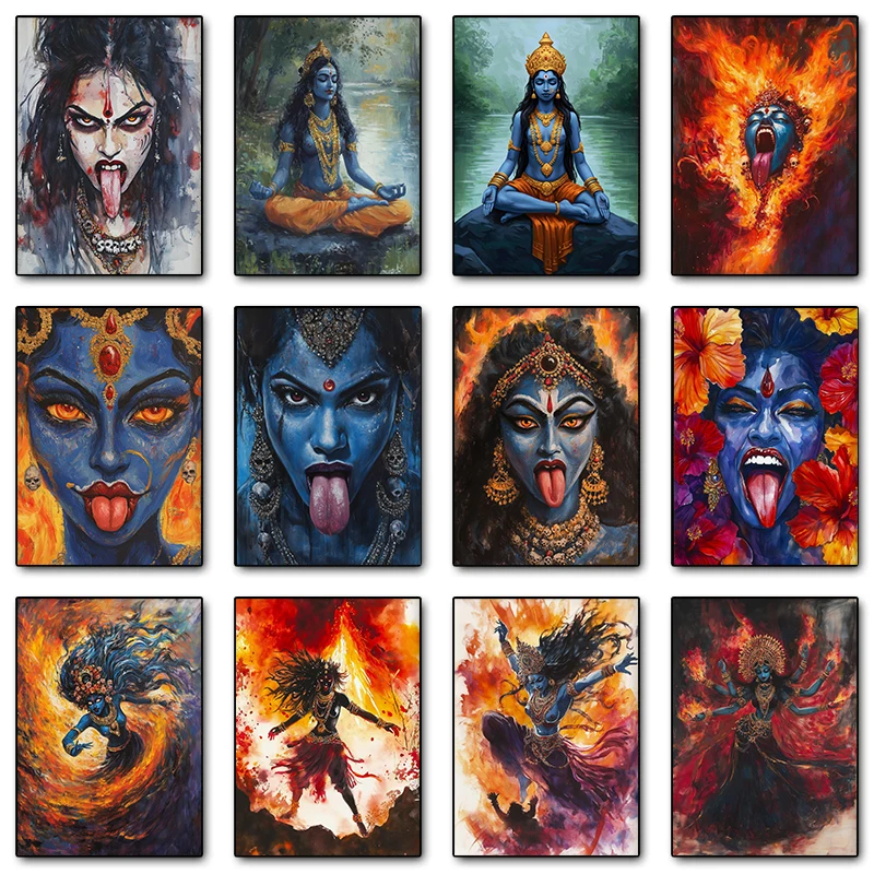 Pósteres de la diosa hindú Kali, impresiones de mitología hindú, impresión en lienzo, imagen artística de pared vintage para decoración del hogar y sala de estar