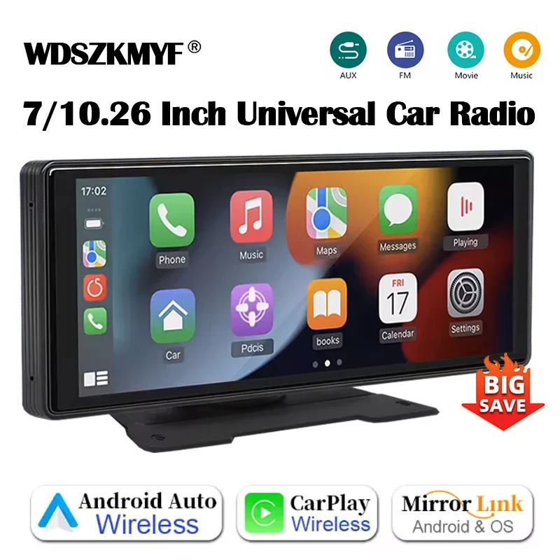 

Universal 7/10.26'' Car Mirror Multimedia Video Player Wireless Carplay Android Auto Bluetooth AUX USB Rearview Camera Dashboard