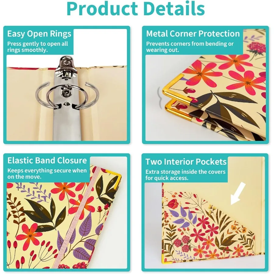 3リングバインダー 1冊 レターサイズ バインダーオーガナイザー 5タブ仕切り 2つの内ポケット ロープロファイルクリップカバー ラベルステッカー 175枚